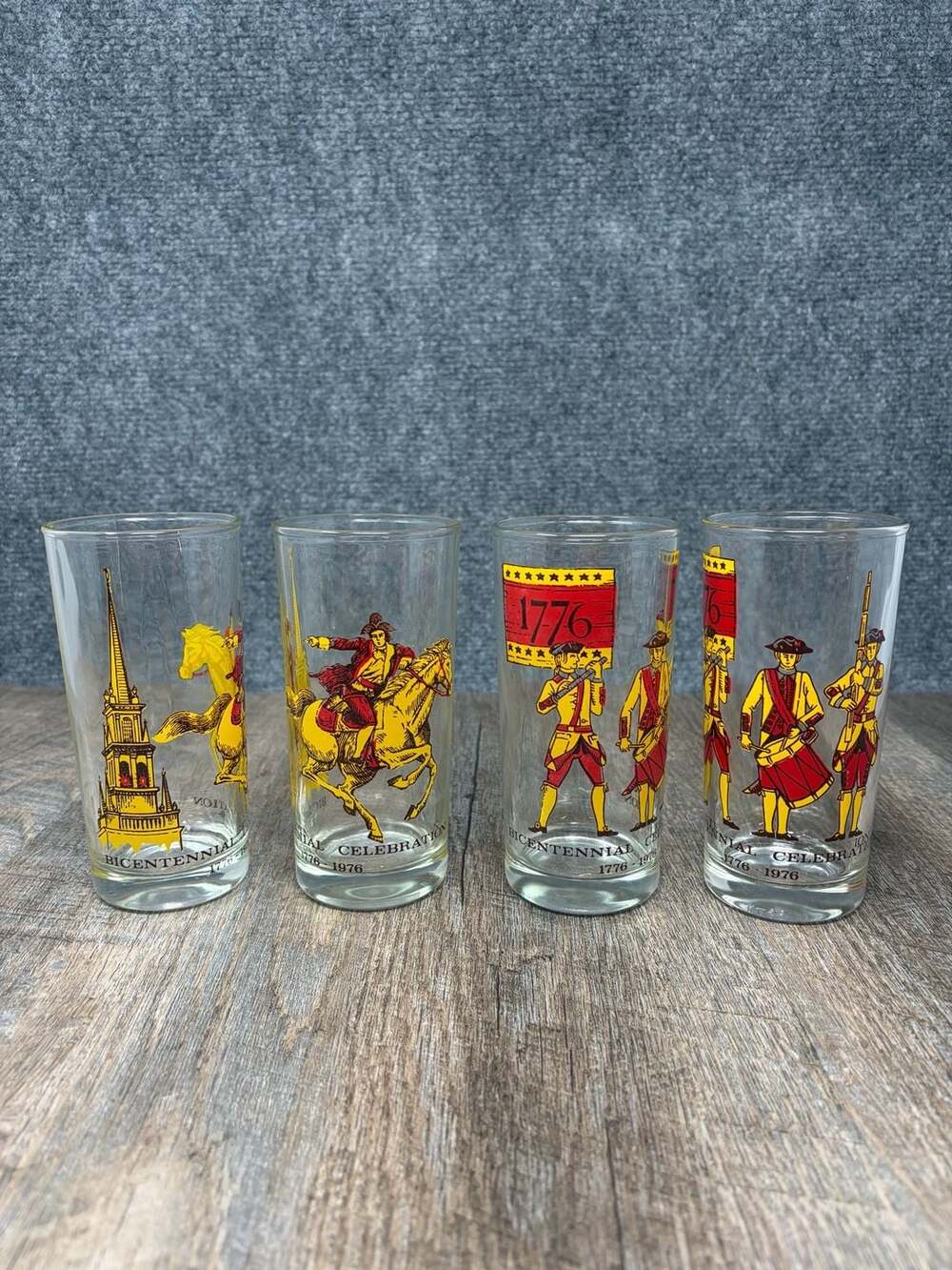 Vintage Bicentennial Celebration 1776-1976 Glass Tumbler Set of 4-2 pairs match